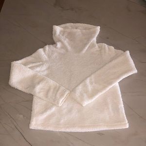 Aerie White Funnel Neck Fleece Sweater
